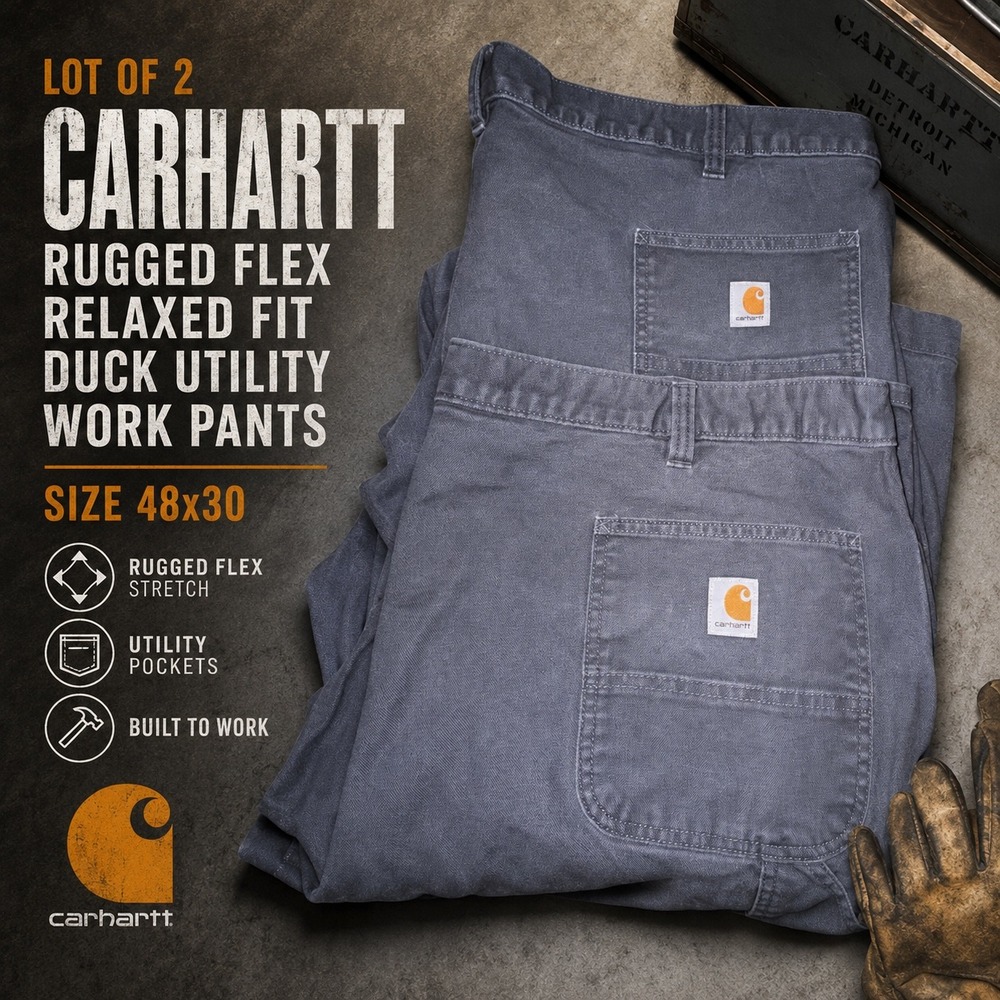Carhartt Rugged Flex Relaxed Fit Duck Utility Work Pants Gray 48x30 Workwear